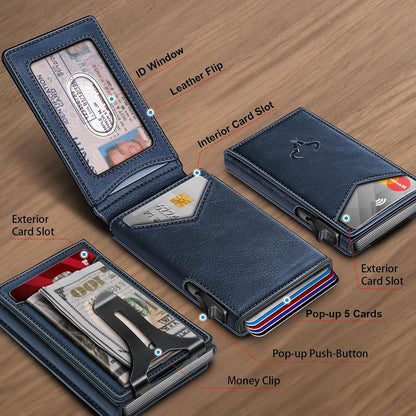 BULLIANT Men Wallet,Money Clip Wallet Slim For Gift Men 9Cards-Metal Credit Card Case in Magnetic Leather Flip