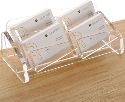 SANRUI Business Card Holder for Desk, Slant Clear Acrylic Desktop Cards Organizer, 2 Tier 4 Slots, Holds 240 Cards