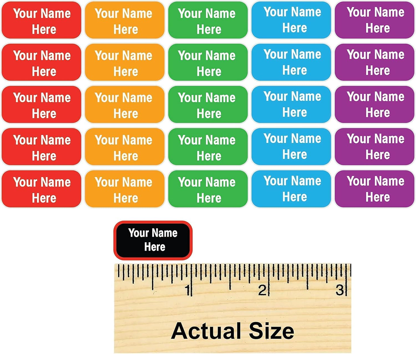 Personalized Waterproof Name Labels Press and Stick Custom Name Stick on Clothing Labels. Customized Up to 3 Lines Great for Camp & Daycare (Choose Your Background and Border and Font)
