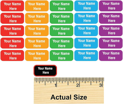 Personalized Waterproof Name Labels Press and Stick Custom Name Stick on Clothing Labels. Customized Up to 3 Lines Great for Camp & Daycare (Choose Your Background and Border and Font)