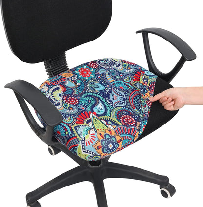 Smiry Printed Office Computer Chair Seat Covers, Stretch Fit Universal Desk Rotating Chair Cover Washable Removable Seat Cushion Protectors - Blue Green