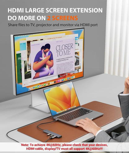 Aceele USB C Hub, 6 in 1 USBC Multiport Adapter with 10Gbps 2 USB C 3.2 and 2 USB A 3.2 Data Port, 4K 60Hz HDMI, 100W Power Delivery for MacBook Pro/Air, iPad Pro, iMac, Surface, XPS and More