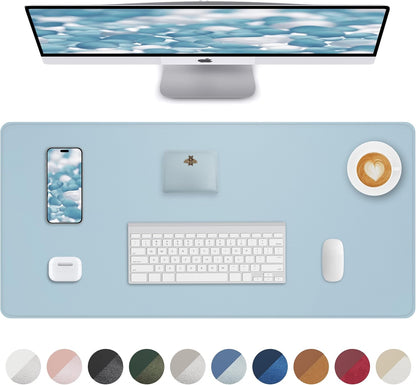 Leather Desk Pad Protector,Desk Mat,Large Mouse Pad, Non-Slip Desk Pad, Waterproof PU Leather Desk Blotter Mat, Desk Cover for Office and Home (Light Blue, 36" x 17")