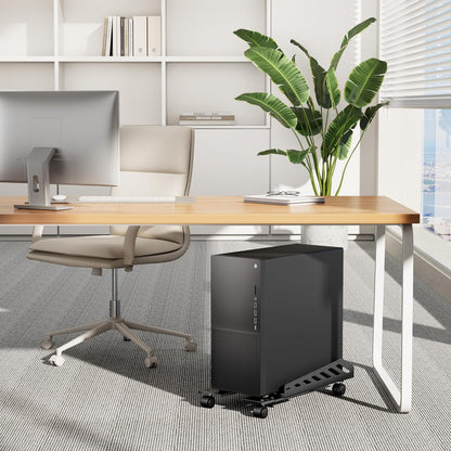 Adjustable PC Stand for Floor(400-510mm D, 160-300mm W), PC Tower Stand with 4 Caster Wheels, Ventilated Under Desk CPU Cart Holder for Office, Gamers, Black