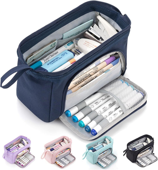 HVOMO Pencil Case Large Capacity Pencil Pouch Handheld Pen Bag Cosmetic Gift for Office School Teen Girl Boy Men Women Adult (Navy)