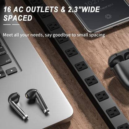 16 Outlet Surge Protector Metal Power Strip, 1800J Mountable Power Outlet, Heavy Duty Workshop Metal Power Strip for Commercial, Industrial, School and Home,15A 125V 1875W (6FT)