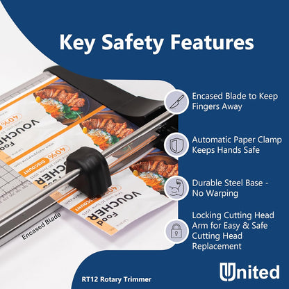 United Office Products RT12 Rotary Paper Trimmer, 12.5" Cut Length, 10 Sheet Capacity, Metal Base, Paper Cutter for Offices, Schools and Crafts