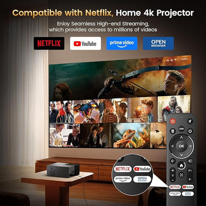 4K Projector with Built-in Apps, 1500 ANSI/Compatible with Netflix/Dolby Audio Smart Projector with WiFi 6 and Bluetooth 5.3,Outdoor Movie Proyector for Home Theater HDR10+ UPGRADE
