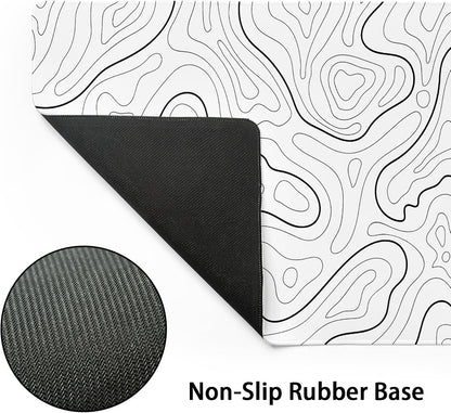 White Topographic Contour Gaming Mouse Pad XL Geographic Map Lines Minimalist Extended Large Mat Mousepad Desk Pad Non-Slip Rubber Base Stitched Edge Long Keyboard Pad for Computer,31.5×11.8 Inch