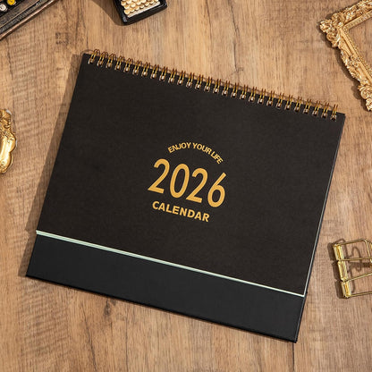 Desk Calendar 2025-2026, Standing Flip Medium Desktop Calendar from July 2025 to December 2026 - Metal Ring Twin-Wire Binding 18 Month Desk Calendar for Home Office School (L-Black)