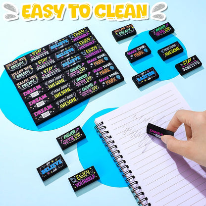 100 Pcs Inspirational Pencil Erasers Bulk for Kids Fun Motivational Eraser School Supplies Back to School Office Supplies for Classroom Office Teacher Artists (Colorful Chalkboard)