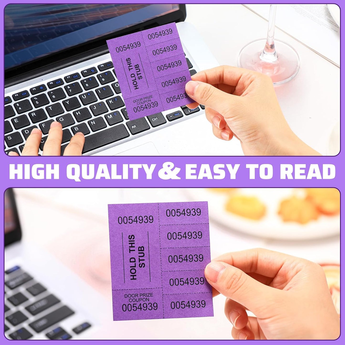 Kosiz 504 Sheets 5 Bid Raffle Ticket with Different Numbers Per Sheet Chinese Auction Tickets for Events Church Basket Auction Silent (Deep Purple)