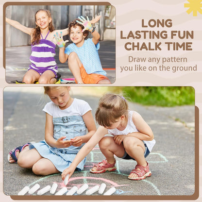 Fulmoon 40 Pcs Jumbo Sidewalk Chalk for Kids Outdoor Art Non Toxic Large Washable Street Chalk for Adults Drawing Painting Classroom(White,Sharp Style)