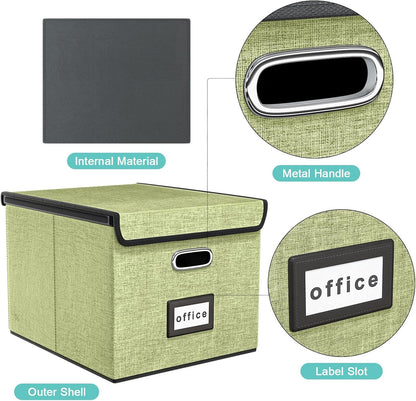 Huolewa Decorative File Organizer Storage Box with Lid, Linen Hanging Filing & Storage Box with Plastic Slide for Office/Decor/Home, Universal Hanging Filing Organization Box for Letter/Legal Folder