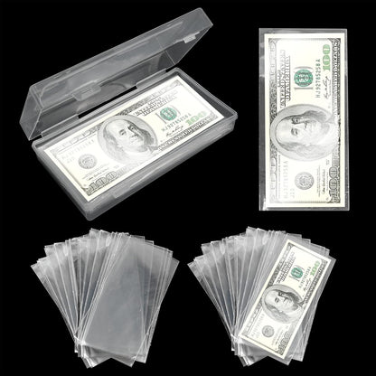 5 Pack Currency Sleeves Storage Case with 500 Pieces Dollar Bill Holder, Clear Plastic Paper Money Sleeve for Bills, Paper Currency Bill Sleeves Protector Dollar Bill Holders for Collectors