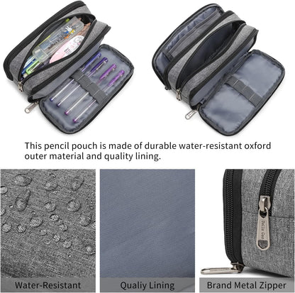 Della Gao Big Capacity Pencil Case, Aesthetic Pencil Pouch with 3 Compartments Large Pencil Bag Nylon Storage Pen Bag Office Stationery Organizer for Women and Men - Grey
