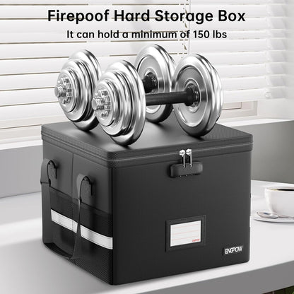 ENGPOW 5200°F Fireproof Document Box with Lock, Heat Insulated Collapsible File Storage Organizer with Handle, Portable Home Office File Cabinet for Hanging Letter/Legal Size Folder, Black