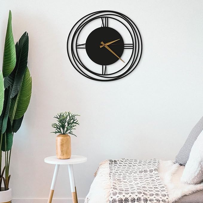 Circular Harmony Wall Clock – 20 Inch Mid-Size, Quiet Sweep Quartz Movement, Black Metal Modern Clock for Entryway, Home Office, Bedroom
