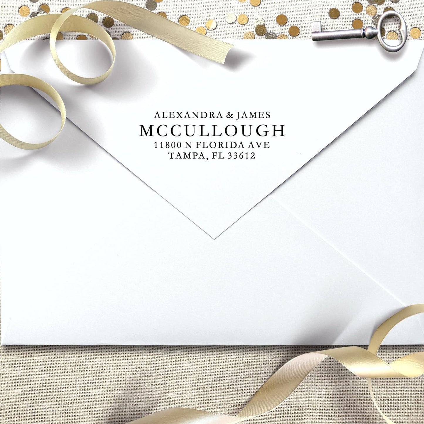 Self Inking Return Address Stamp - Custom 4 Line Personalized Address Stamp for Envelopes, Wedding Invitations, Business, Mailing Labels, Black Ink (All Serif)