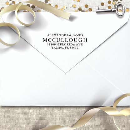 Self Inking Return Address Stamp - Custom 4 Line Personalized Address Stamp for Envelopes, Wedding Invitations, Business, Mailing Labels, Black Ink (All Serif)