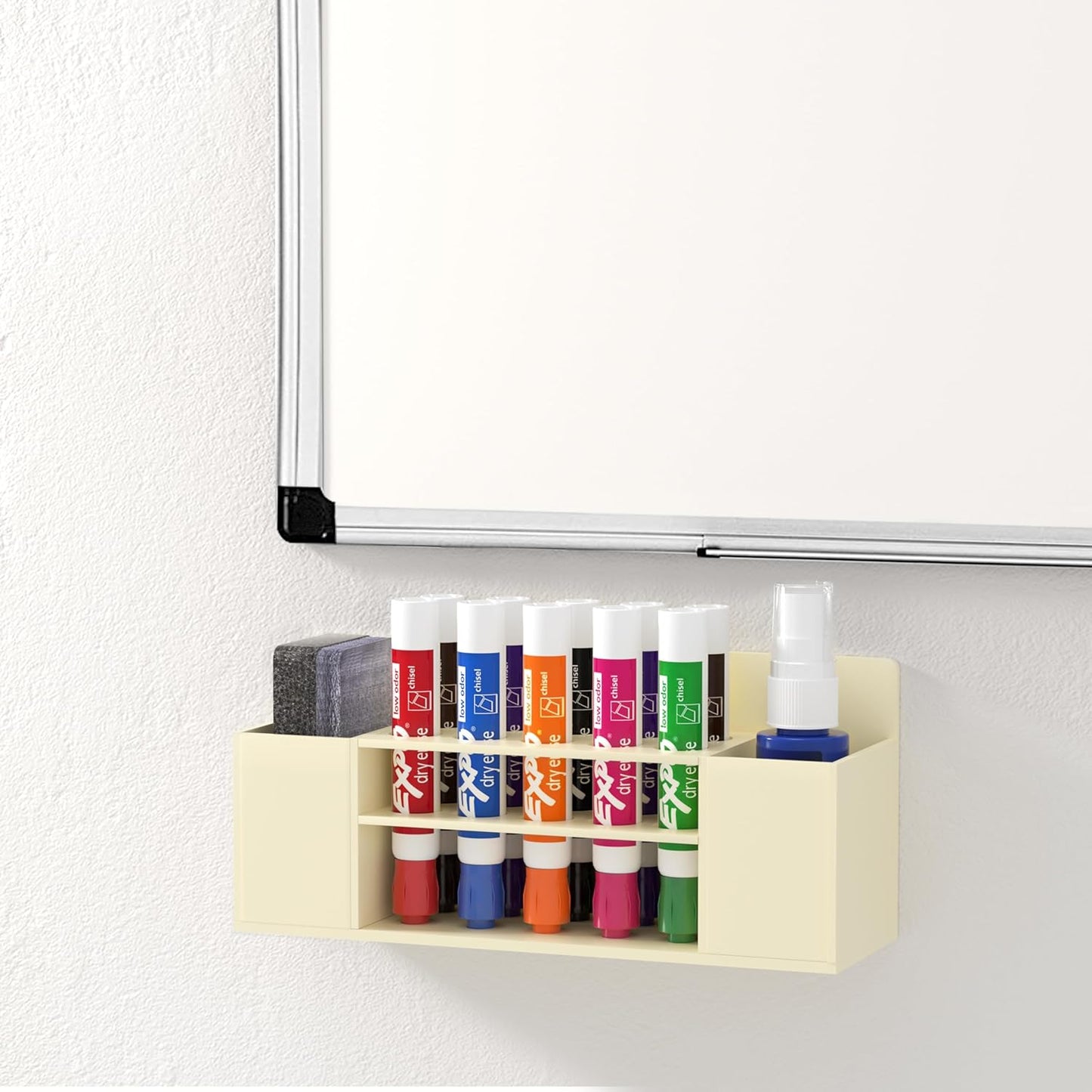 HBlife Acrylic Magnetic Dry Erase Marker Holder for Whiteboard, Wall Mount 10 Slots Magnet Pen Pencil Holder for Fridge Refrigerator, Locker Organizer Accessories for School Classroom Office, Beige