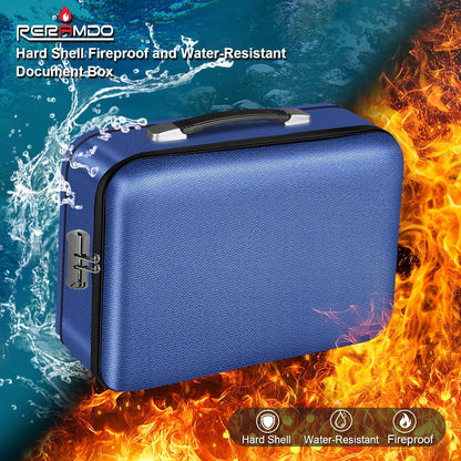 Fireproof Document Box, Hard Shell Fireproof Box, Document Organizer with Lock, Fireproof Water Resistant box, Portable Documents Safe Box for Important Document Certificates, Laptop, Passports, Blue