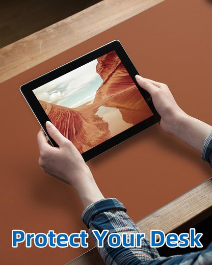 Leather Desk Pad Blotter,Mouse Pad,Office Desk Mat, Non-Slip PU Leather Desk mat,Large Desk mat,Waterproof Keyboard mat for Office/Home/Decor (Light Brown,35" x 17")