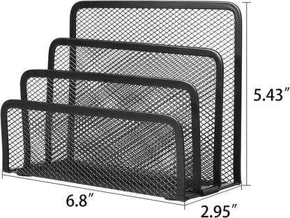 wishacc Desk Mail Organizer Small File Holders Letter Metal Mesh Document/Filing/Folders/Paper Organizer for Desktop