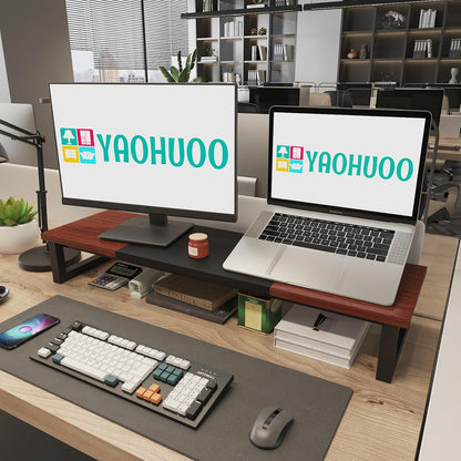 Dual Monitor Stand Riser, 39Inch Large Monitor Stands for 2 Monitors, Computer Monitor Stand, Wooden Desktop Oraganizer Shelf for Office Desk Computer,Laptop,TV