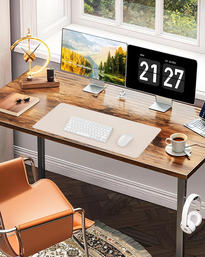 Leather Desk Pad Protector,Office Desk Mat,Large Mouse Pad, Non-Slip PU Leather Desk Blotter,Desk Pad,Waterproof Desk Writing Pad for Office and Home (Beige,35.4" x 17")