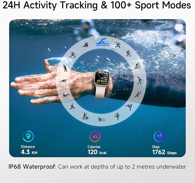 Smart Watch for Women, 1.85" HD Smartwatch Compatible iPhone/Samsung/Android (Answer/Make Calls), 100+ Sport Modes Fitness Tracker with Heart Rate/Sleep/SpO2 Monitor, IP68 (Beige)