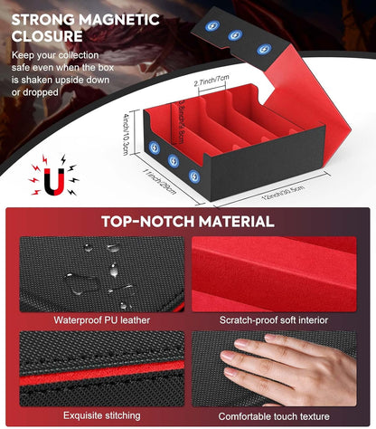 MoKo Trading Card Storage Box, 3000+ MTG Deck Box with 24 Colorful Dividers & 4 Card Supporters, Commander Card Deck Case Fits for Magic Game Cards, YugiOh, TCG, PTG and Sport Cards, Black Red