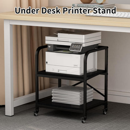 2 Tier Large Printer Stand, 20 x 20 Inches Printer Table with Storage Shelf, Rolling Printer Cart with Wheels for Home Office, Scanner Fax (Black)