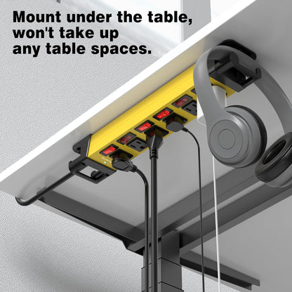 Heavy Duty Power Strip - 6 Outlet Power Strip with 6 Individual Switches Cord Manager Surge Protector 1200J Home Office Garage Industrial Workshop