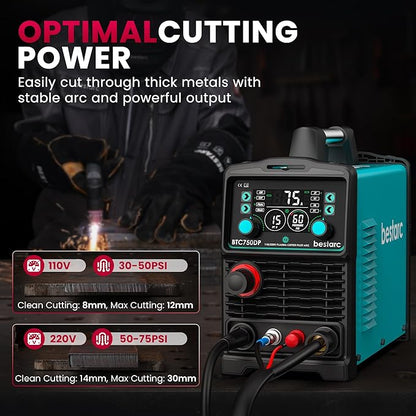 bestarc Plasma Cutter, [Pilot Arc][Large LED Display][Air Sensor] 75A bestarc Plasma Cutter Machine 110/220V Dual Voltage, 1/2 Inch Clean Cut 1.2 Inch Max Cut, Post Flow Mesh, 2T/4T for Beginners DIY