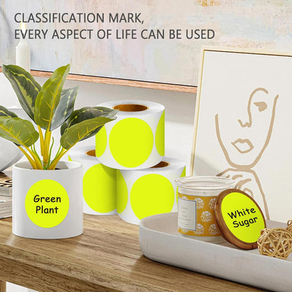 PARLAIM 3" Diameter Round Fluorescent Yellow Color Coding Sticker, 4 Rolls 2000PCS Circle Dot Label,Permanent for Inventory Box Labeling
