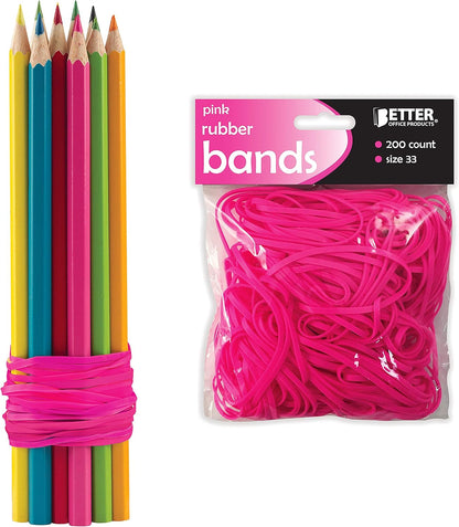 Better Office Products 200 Pink Rubber Bands, Size 33, 200/Bag, Hot Pink Rubber Bands
