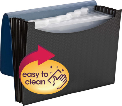 Smead Poly Expanding File, 6 Dividers, Flap and Cord Closure, Letter Size, Wave Pattern Blue/Black (70872)