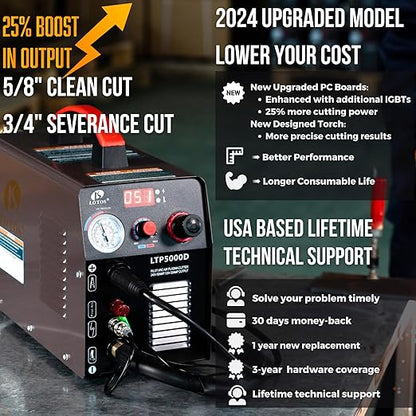 LOTOS LTP5000D Plasma Cutter, 2024 Upgraded 5/8" 16mm Clean Cut 3/4" 20mm Severance Cut 50A Non-Touch Pilot Arc Plasma Metal Cutter Machine, Plasma Cutting Equipment, Dual Voltage 120V or 240V, Brown
