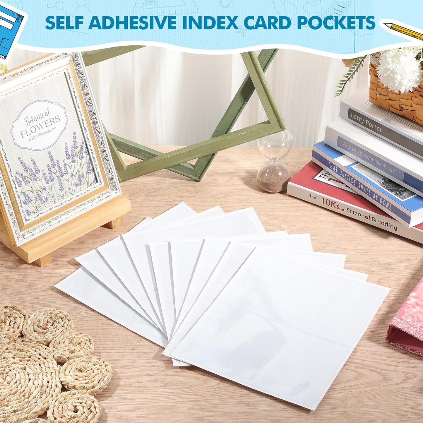 Outus Self Adhesive Shop Ticket Holders Clear Plastic Sleeves Adhesive Pockets Work Order Job Ticket Holders for Home Office Posting Signs