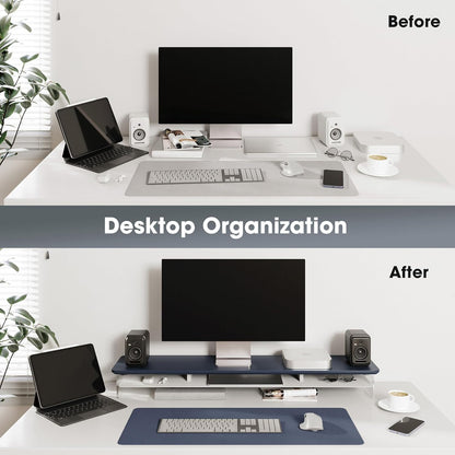 Fenge Acrylic Monitor Stand Riser, 42.5 Inches Dual Monitor Stand with Metal Storage, 2 Tier Acrylic Computer Riser for Desk, Clear Laptop Stand for PC, Laptop, Printer, TV, Blue