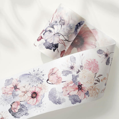 WT Frostbloom Wide Washi Tape, Single Roll, Original Design, Pastel Pink Floral Design, Decorative Masking Tape for Arts, DIY Crafts, Journals, Planners, Scrapbooks