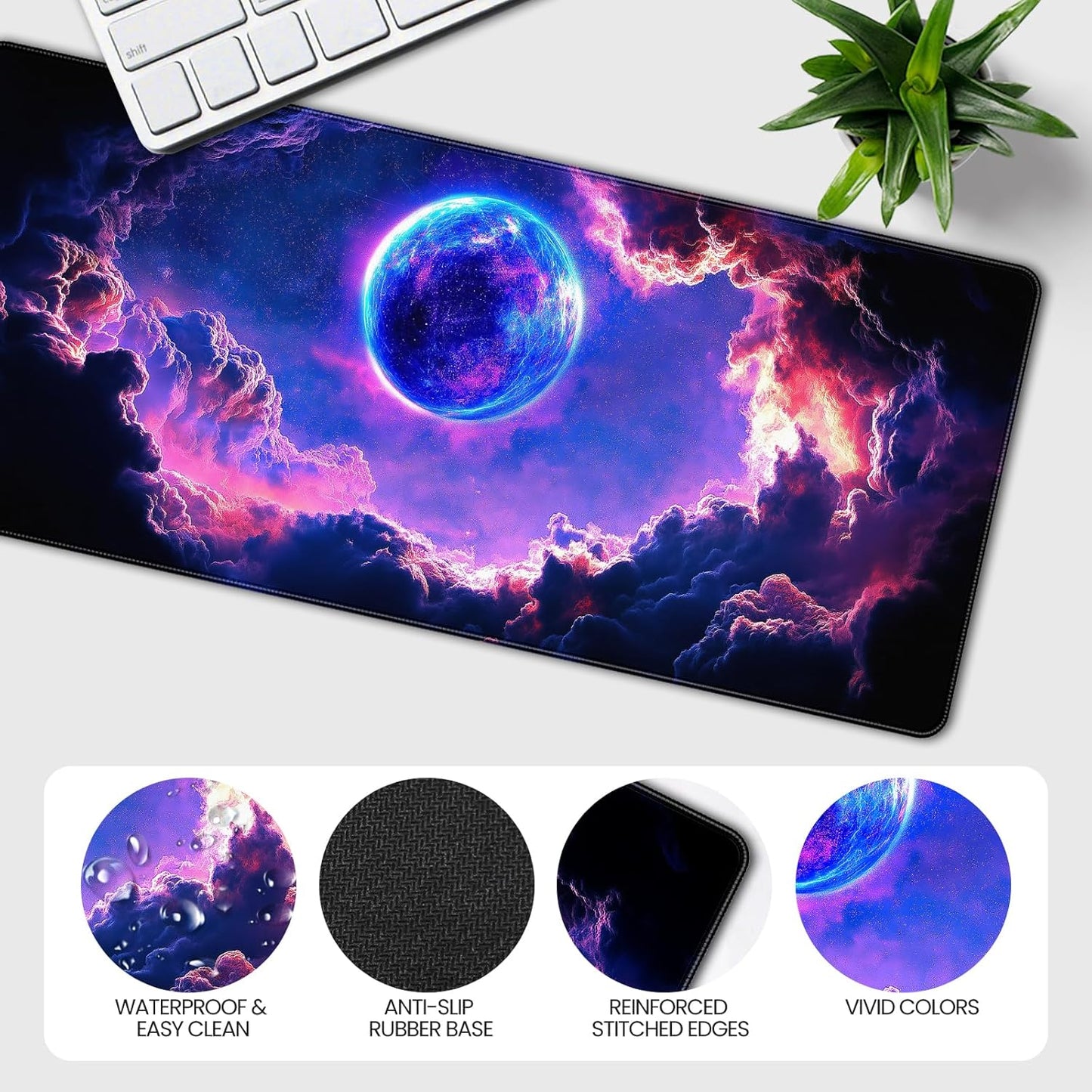 35.4 x 15.7 inches, Large Desktop Mouse pad, Keyboard and Mouse Pads for Work and Home Computers, and Large Laptop Mouse mat，Dazzling Planet