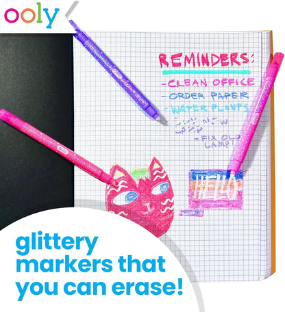 Ooly Make No Mistake Glittery Erasable Markers, 12 Sparkle Markers that are Mess Free that You Can Erase, Colorful Back to School Supplies for Any Arts & Crafts