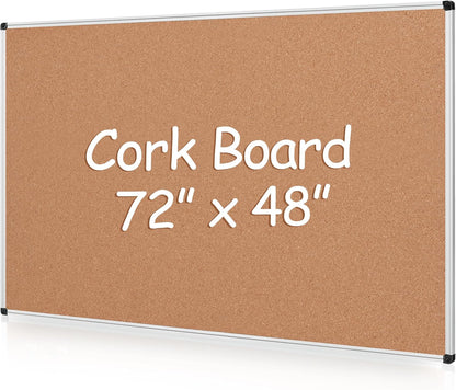 Board2by Extra Large Cork Bulletin Board 72" X 48", Silver Aluminum Framed 6'x4' Corkboard for Wall, Wall Mounted Notice Pin Board with 18 Push Pins for School, Home & Office