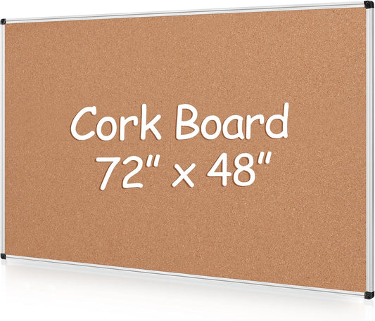 Board2by Extra Large Cork Bulletin Board 72" X 48", Silver Aluminum Framed 6'x4' Corkboard for Wall, Wall Mounted Notice Pin Board with 18 Push Pins for School, Home & Office