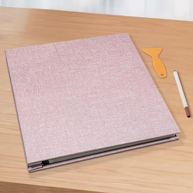 Large Photo Album Scrapbook, Holds 4x6, 8x10 Pictures, Self-Adhesive Pages for Baby, Wedding, Travel & Family Memories, Includes Metallic Pen & Scraper, Light Pink DIY Memory Book for Gifts