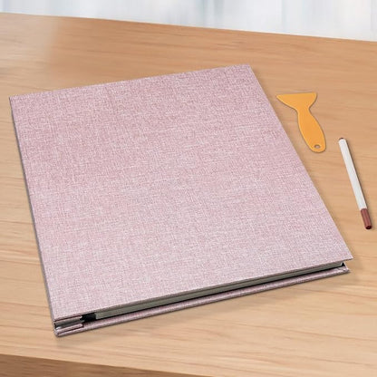 Large Photo Album Scrapbook, Holds 4x6, 8x10 Pictures, Self-Adhesive Pages for Baby, Wedding, Travel & Family Memories, Includes Metallic Pen & Scraper, Light Pink DIY Memory Book for Gifts