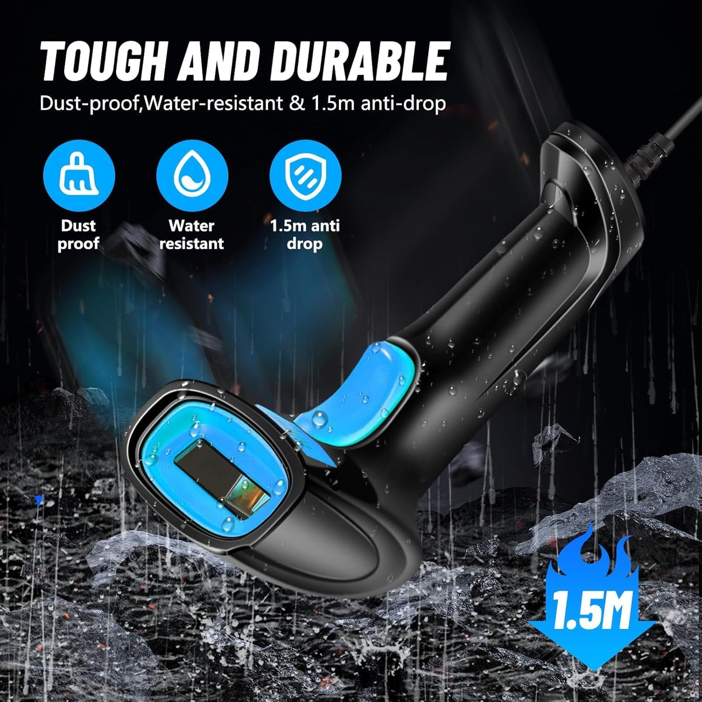 1D Handheld Barcode Scanner – Wireless Range Up to 328ft, Perfect for Retail, Warehouse, and Office Use