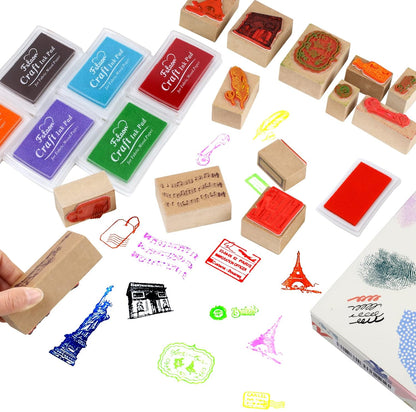 Fstaor 16 Colors Washable Stamp Ink Pads for Kids Crafts, Fingerprint Ink Pads for Stamps on Paper, Fabric, Wood & DIY Art Projects (16 Pack)